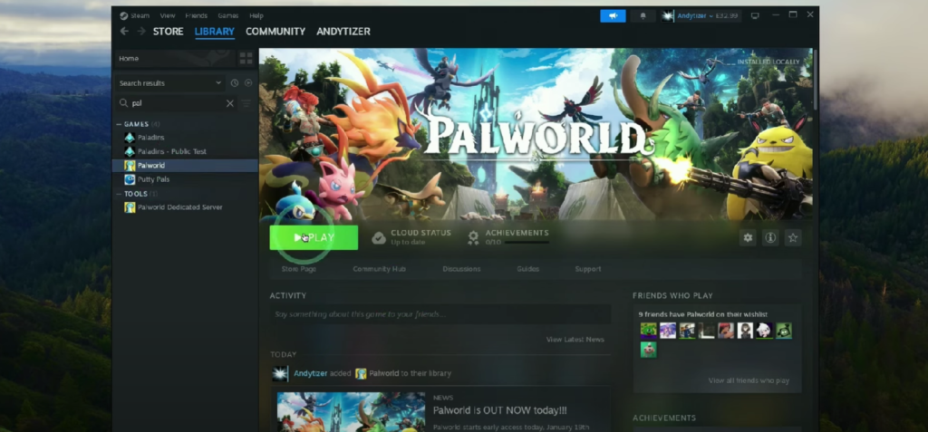 A screen snip showing the a video game called Palworld being run on app called Steam on a MacOS computer